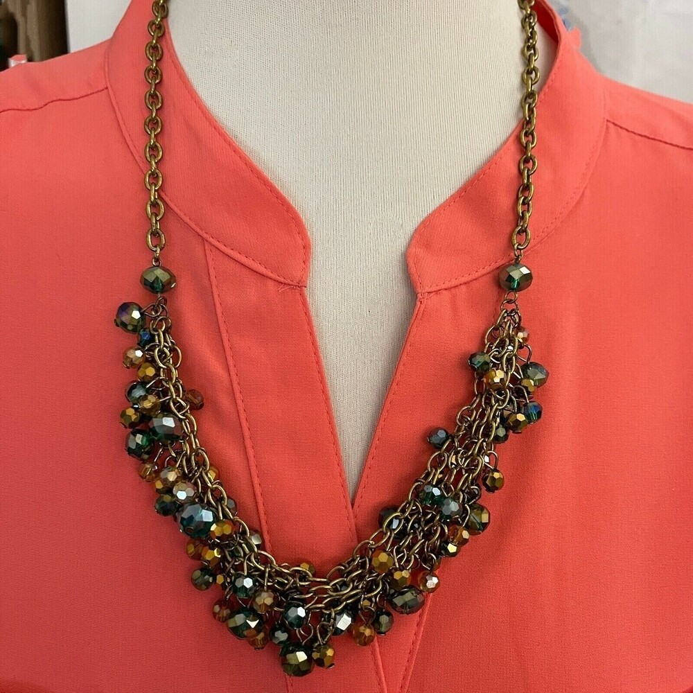 Multicolor Beads Gold-tone Chains Women's Fashion Necklace NWOT